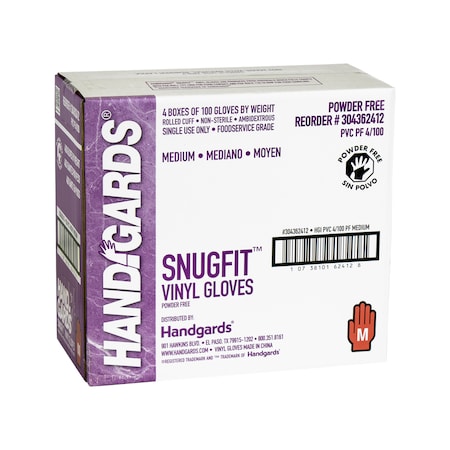 Handgards Snugfit Powder Free Medium Vinyl Glove, PK400